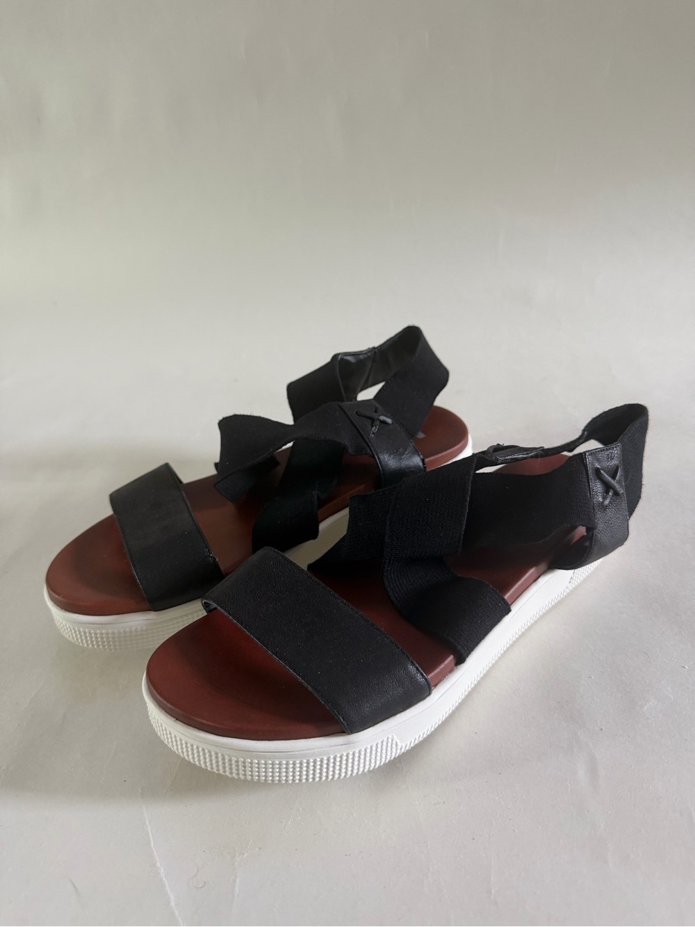 MIA Black Strappy Elastic Platform Sandals with White Sole - Picture 2 of 5